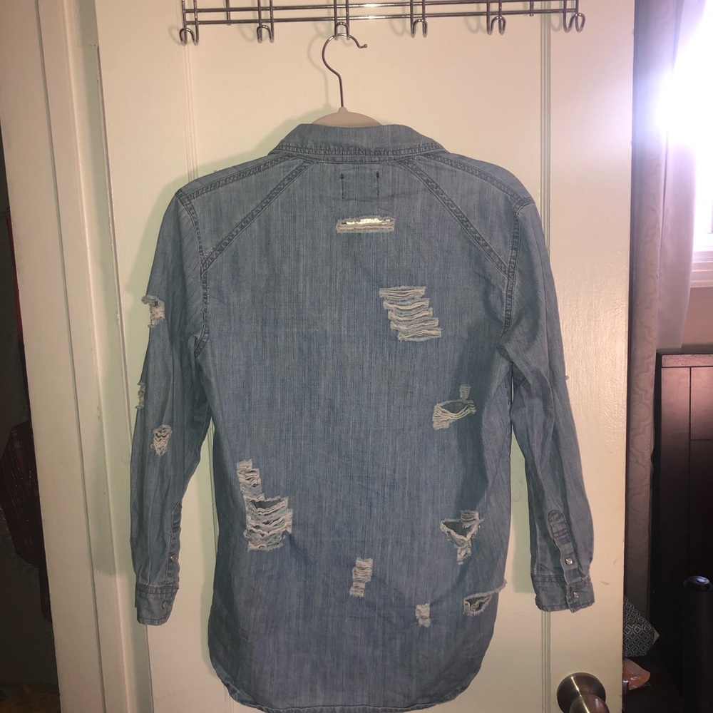 Denim Ripped Throw Over - Picture 2 of 3